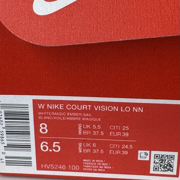 Women's Nike Court Vision Lo NN White Magic Ember Red Sail HV5246-100 sz 8 - Picture 9 of 9